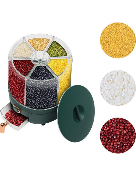 Dispensador de Arroz 6 Compartimentos 14L Verde Rotativo Dispensador de Arroz 6 Compartimentos 14L Verde Rotativo