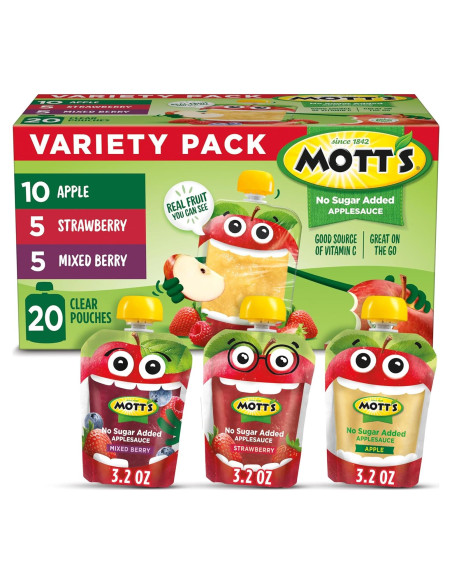 Puré de Manzana Mott's Sin Azúcar 20 Paquetes 90.72g Puré de Manzana Mott's Sin Azúcar 20 Paquetes 90.72g