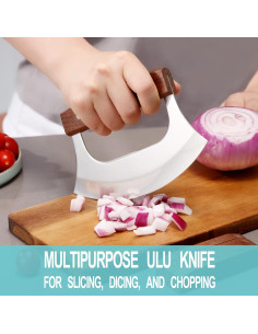 Cuchillo Ulu Coowolf 16.5 cm Acero Inoxidable con Soporte 2