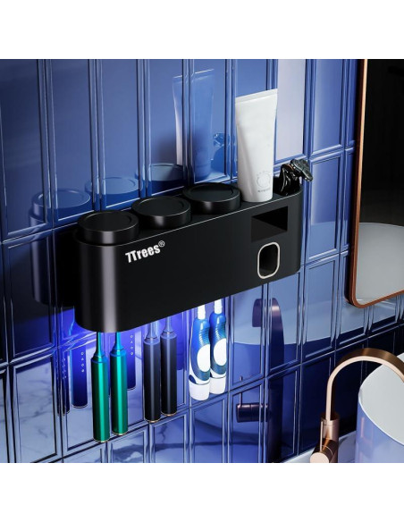 Soporte para Cepillos de Dientes 7Trees Negro con Dispensador Soporte para Cepillos de Dientes 7Trees Negro con Dispensador