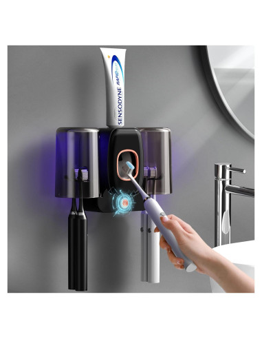 Soporte para cepillos de dientes Wekity negro con dispensador