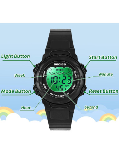 Reloj Digital Impermeable SOCICO para Niños 5ATM con Luces