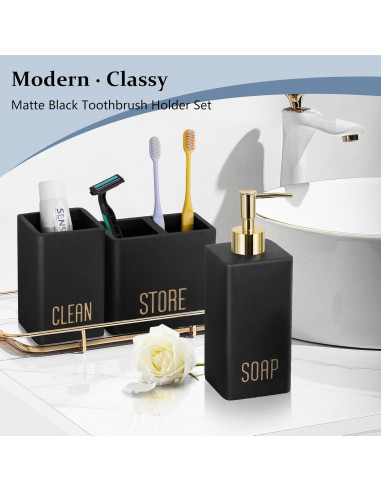 Juego de Accesorios de Baño Shinowa Negro Mate 3 Piezas
