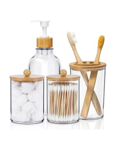 Juego de Accesorios de Baño SGHUO 4 Piezas Bambú Boho