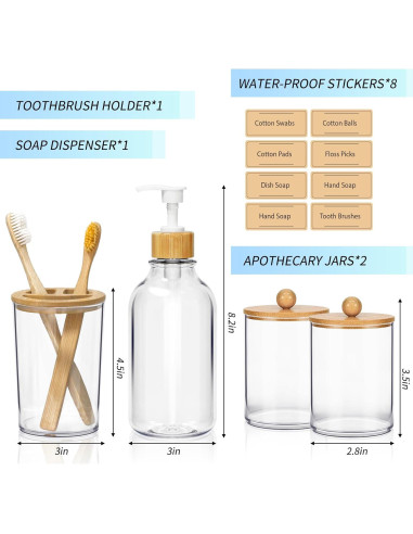 Juego de Accesorios de Baño SGHUO 4 Piezas Bambú Boho