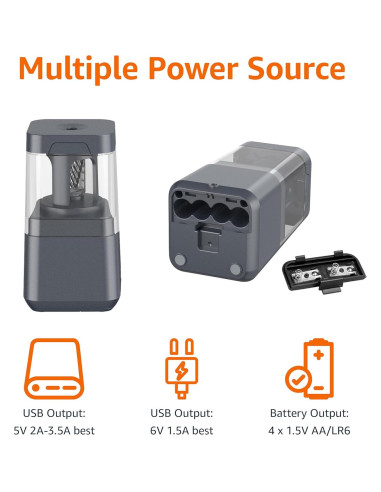 Afilador de lápices eléctrico Amazon Basics, automático, portátil