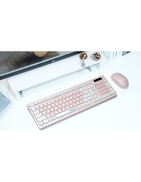 Combo Teclado y Ratón Inalámbrico Reccazr Rosa y Blanco Combo Teclado y Ratón Inalámbrico Reccazr Rosa y Blanco