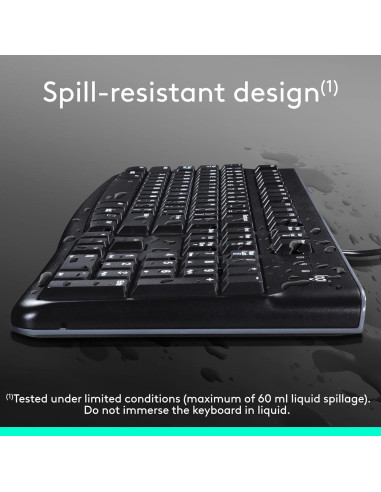 Teclado Logitech K120 con cable USB resistente a derrames