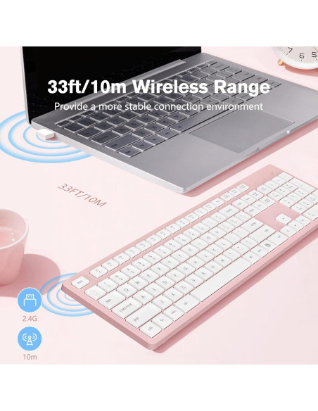 Teclado Inalámbrico LeadsaiL Rosa Ergonómico 2.4GHz Teclado Inalámbrico LeadsaiL Rosa Ergonómico 2.4GHz