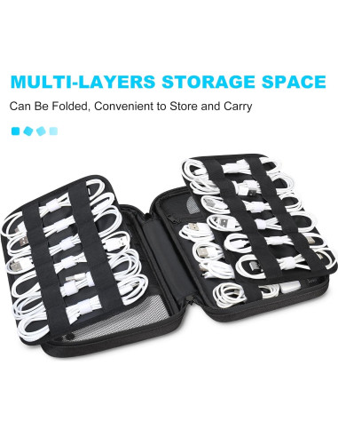 Organizador de Cables Lacdo Negro, Estuche de Viaje 6 Capas