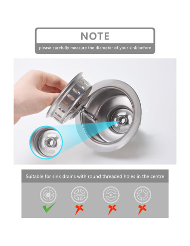 Colador y tapón de fregadero KONE 3.5" acero inoxidable