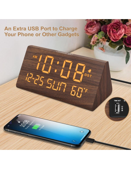 Reloj Despertador Digital DreamSky Madera con USB y Brillo Ajustable Reloj Despertador Digital DreamSky Madera con USB y Brillo Ajustable