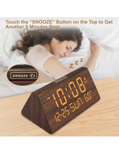 Reloj Despertador Digital DreamSky Madera con USB y Brillo Ajustable
