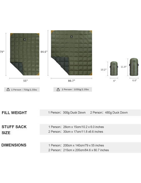 Manta de Camping OneTigris Down Verde Ranger 1 Persona 700g Manta de Camping OneTigris Down Verde Ranger 1 Persona 700g