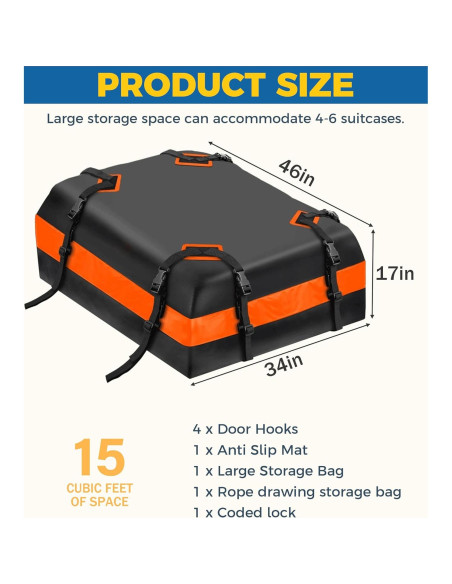 Portaequipajes de Techo UBOG 15 Pies Cúbicos Impermeable Portaequipajes de Techo UBOG 15 Pies Cúbicos Impermeable