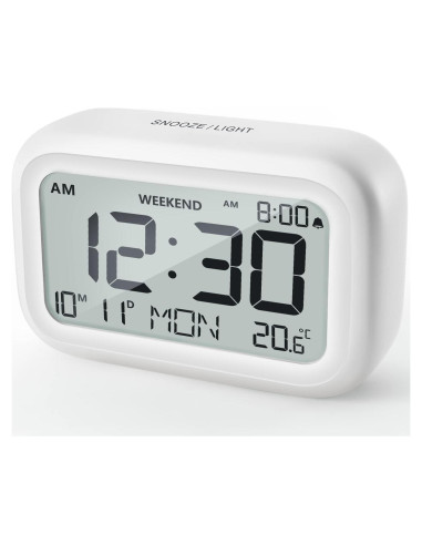 Reloj Despertador Digital DOOMAY Blanco con Snooze y LCD