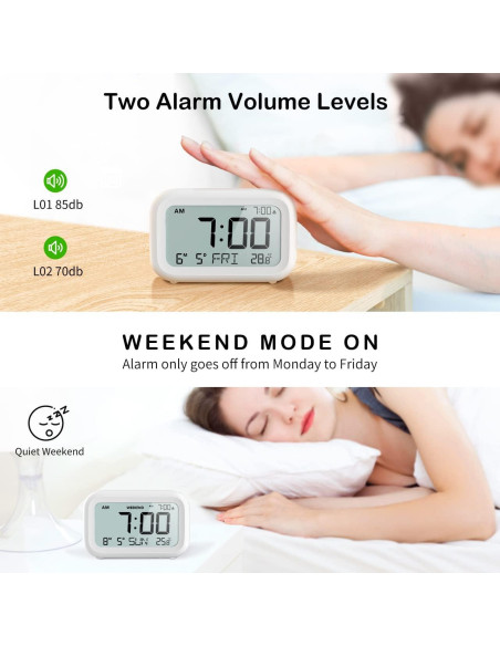 Reloj Despertador Digital DOOMAY Blanco con Snooze y LCD Reloj Despertador Digital DOOMAY Blanco con Snooze y LCD