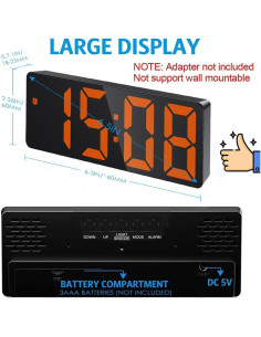 Reloj Despertador Digital AMIR LED con Pantalla Grande 16 cm 2