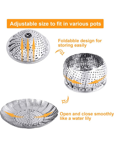 Cesta de Vapor Plegable YLYL Acero Inoxidable 13.5 a 22 cm