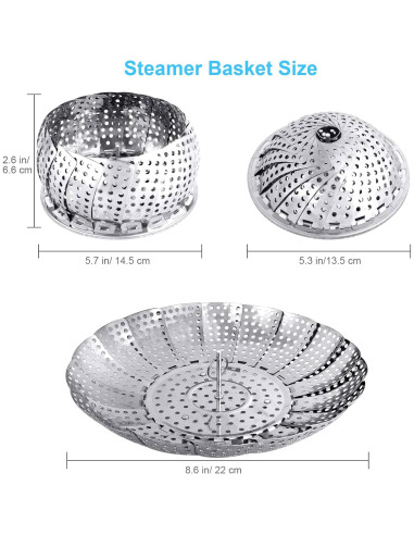 Cesta de Vapor Plegable YLYL Acero Inoxidable 13.5 a 22 cm
