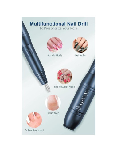 Taladro de Uñas Eléctrico OVX 20000RPM Portátil Gris