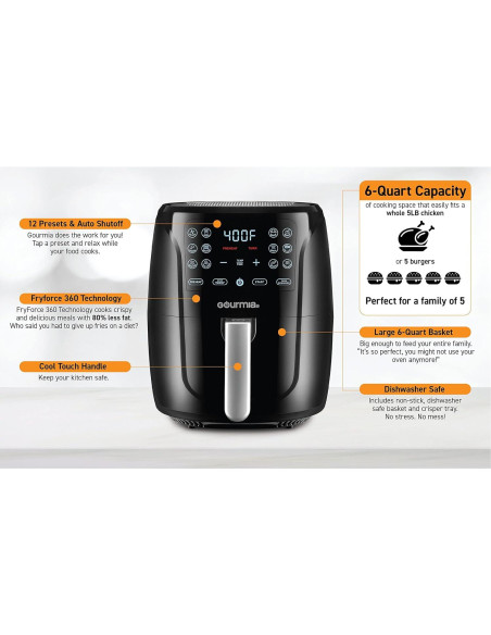 Horno de Freír Gourmia GAF686 Digital 6 Cuartos 1500W Acero Inoxidable Horno de Freír Gourmia GAF686 Digital 6 Cuartos 1500W Acero Inoxidable