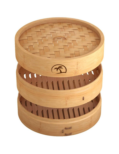 Cesta de vapor de bambú 2 niveles 25,4 cm con tapa y accesorios