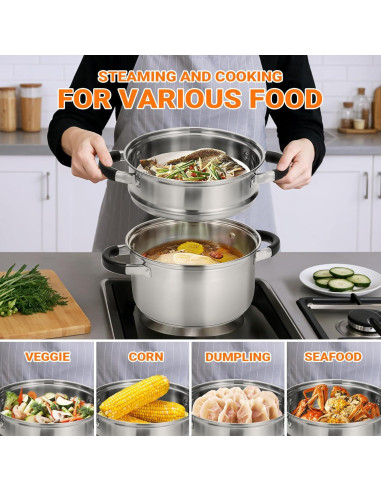 Olla Vapor Kirecoo 3.2QT Acero Inoxidable con Canasta