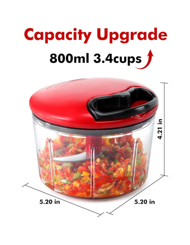 Picador de Alimentos Manual GDL 0.8L Rojo Cuchilla Inoxidable