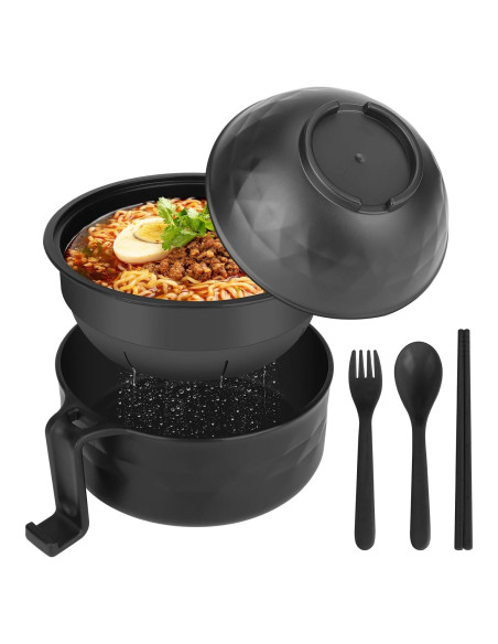 Tazón de Ramen Microondas UUGLAM 32 oz Negro con Palillos Tazón de Ramen Microondas UUGLAM 32 oz Negro con Palillos