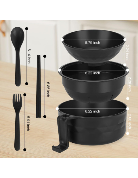 Tazón de Ramen Microondas UUGLAM 32 oz Negro con Palillos Tazón de Ramen Microondas UUGLAM 32 oz Negro con Palillos
