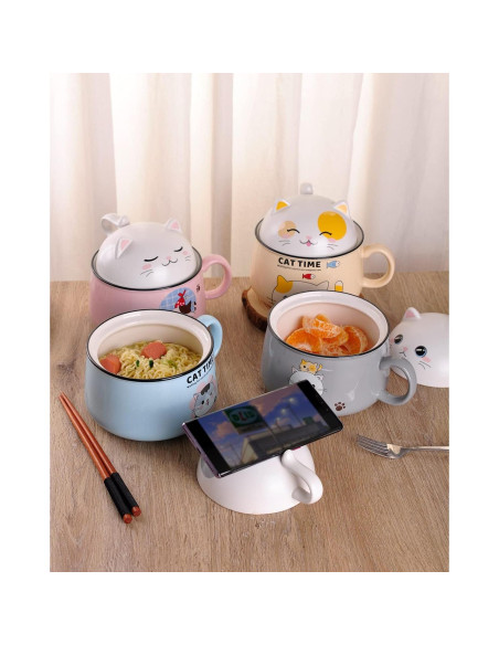 Tazón de Ramen Gatito WHJY 1021 ml Azul con Tapa Tazón de Ramen Gatito WHJY 1021 ml Azul con Tapa