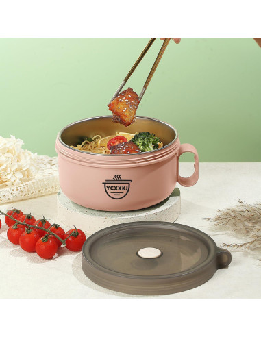 Tazón de Ramen Microondas YCXXKJ Rosa 1200ml con Tapa