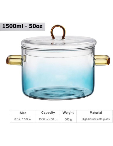 Olla de Vidrio Borosilicatado Miecux 1.5L Azul Resistente