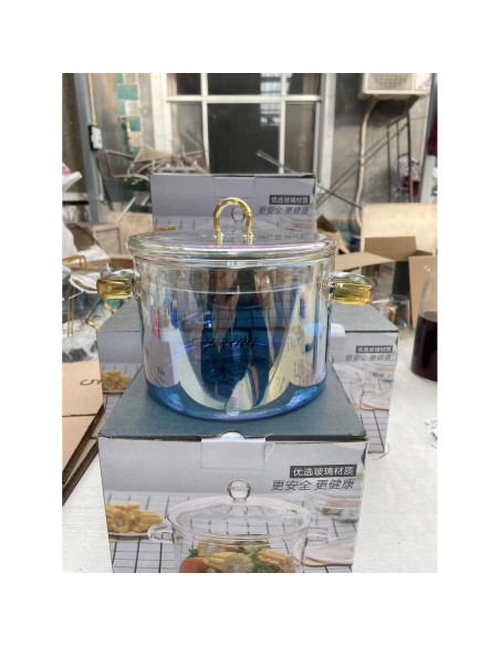 Olla de Vidrio Borosilicatado Miecux 1.5L Azul Resistente Olla de Vidrio Borosilicatado Miecux 1.5L Azul Resistente