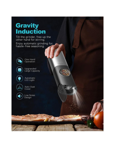 Molino de Pimienta Ultrean Recargable Automático Acero Inoxidable