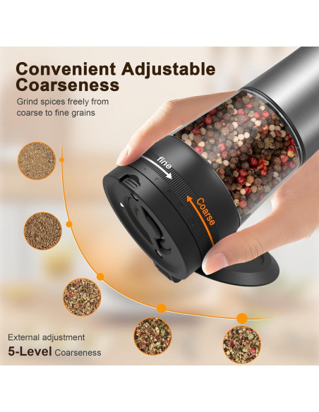 Juego de Molinillos Eléctricos Flelano Acero Inoxidable 100ml Juego de Molinillos Eléctricos Flelano Acero Inoxidable 100ml