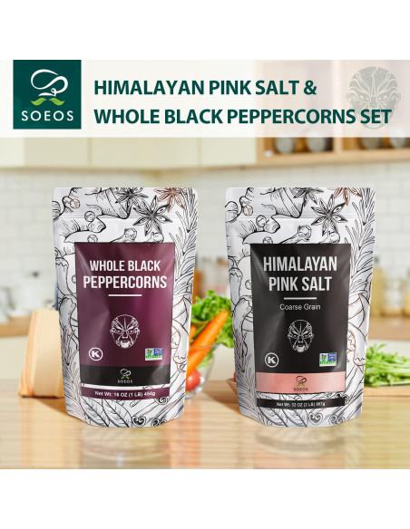 Set Sal Rosa del Himalaya 900g + Pimienta Negra 450g Soeos Set Sal Rosa del Himalaya 900g + Pimienta Negra 450g Soeos