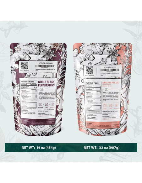 Set Sal Rosa del Himalaya 900g + Pimienta Negra 450g Soeos Set Sal Rosa del Himalaya 900g + Pimienta Negra 450g Soeos