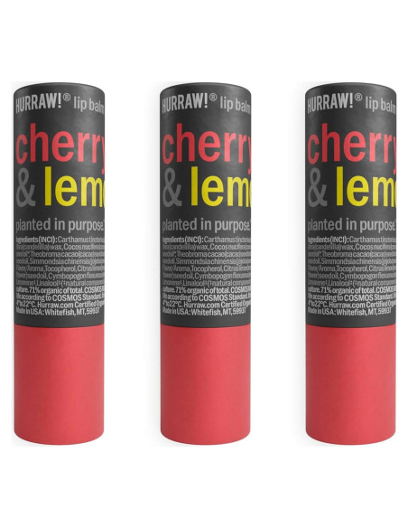 Bálsamo Labial Orgánico Hurraw! Cereza y Limón - 3 Tubos Bálsamo Labial Orgánico Hurraw! Cereza y Limón - 3 Tubos