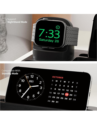 Organizador de Reloj de Madera Bambú con Carga Apple Watch