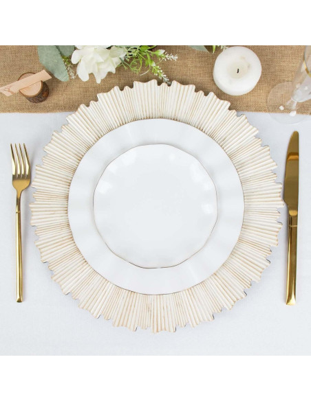 Set de 12 Platos Cargadores TCF Linen 33 cm Blanco Antiguo Set de 12 Platos Cargadores TCF Linen 33 cm Blanco Antiguo