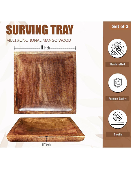 Juego de 2 Platos Cuadrados de Madera Crocon 27,94 cm Juego de 2 Platos Cuadrados de Madera Crocon 27,94 cm