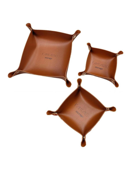 3 Piezas Bandeja de Cuero PU Garajonay Organizador Marrón 3 Piezas Bandeja de Cuero PU Garajonay Organizador Marrón