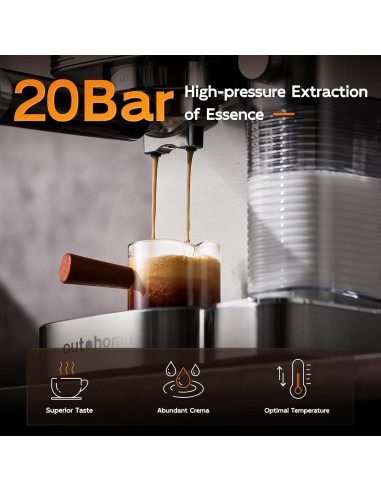 Cafetera Espresso Outohome CM1635 20 Bar Acero Inoxidable 1350W