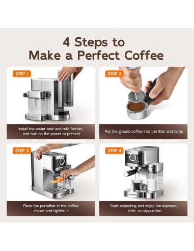 Cafetera Espresso Outohome CM1635 20 Bar Acero Inoxidable 1350W