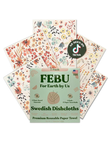 Paños de Cocina Reutilizables FEBU Acuarela Floral - 5 Piezas