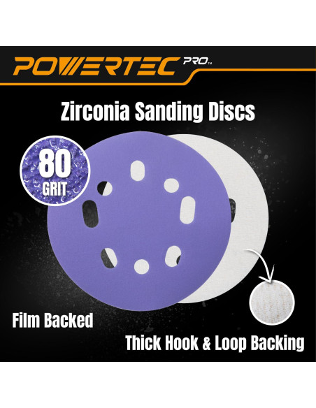 Discos de Lijado 5" POWERTEC PRO 80 Granos Zirconia - 50 Pzas Discos de Lijado 5" POWERTEC PRO 80 Granos Zirconia - 50 Pzas