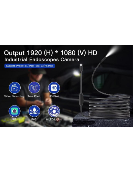 Cámara Endoscopio HD 5m con Luz LED para iPhone y Android Cámara Endoscopio HD 5m con Luz LED para iPhone y Android
