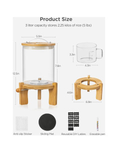 Dispensador de arroz Famyards vidrio 3L con soporte madera 2